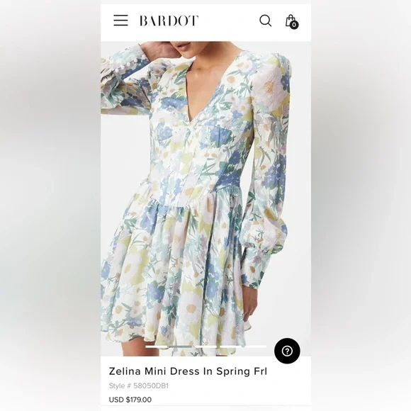✨🦋BNWT- BARDOT Zelina mini dress in spring floral- size US 4🌸🌼 - Picture 2 of 7